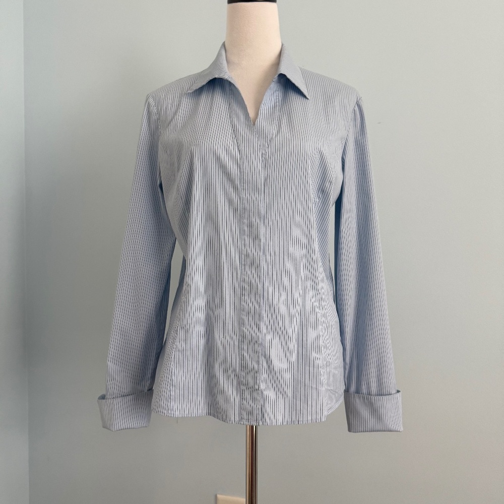 Lafayette 148 Long Sleeve Striped Blouse Shirt Size 8‎